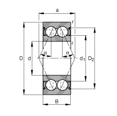  адиально-упорные шарикоподшипники 3804-B-2Z-TVH, двухрядный, щелевые уплотнения с двух сторон, угол контакта  = 25°