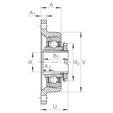 Подшипниковые узлы с корпусами RCJTA30-N, Фланцевые подшипниковые узлы с двумя отверстиями, корпусом из серого чугуна, закрепительной втулкой, R-уплотнениями