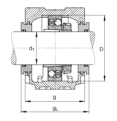 Стационарные корпуса SNV052-F-L + 1205K + H205 + TSV505, Основные размеры DIN 736/DIN 737, разъемные, для радиальных сферических шарикоподшипников с коническим отверстием и закрепительной втулкой, с лабиринтными уплотнениями, под консистентную смазку и масло