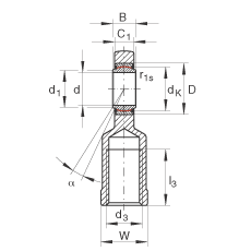 Шарнирные головки GIR35-UK-2RS, с внутренней резьбой, необслуживаемые, по DIN ISO 12240-4, с контактными уплотнениями с двух сторон, правая резьба