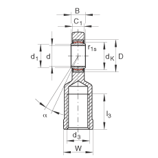 Шарнирные головки GIR6-UK, с внутренней резьбой, необслуживаемые, по DIN ISO 12240-4, правая резьба