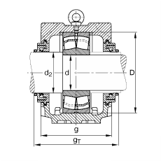 Стационарные корпуса SNV215-F-L + 22320 + TCV320, Основные размеры DIN 738/DIN 739, разъемные, для двухрядных радиальных сферических роликоподшипников с цилиндрическим отверстием, с уплотнениями Taconite, под консистентную смазку и масло