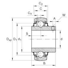 Закрепляемые подшипники GY1015-KRR-B-AS2/V, сферическое наружное кольцо, фиксация резьбовыми штифтами, двусторонние R-уплотнения, размер отверстия в дюймах