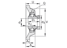 Подшипниковые узлы с корпусами RCJ2-3/16, Фланцевые подшипниковые узлы с четырьмя отверстиями, корпусом из серого чугуна, эксцентриковым закрепительным кольцом по ABMA 15 - 1991, ABMA 14 - 1991, ISO3228, R-уплотнения, размеры в дюймах