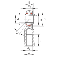 Шарнирные головки GIKL8-PW, с внутренней резьбой, необслуживаемые, по DIN ISO 12240-4, левая резьба