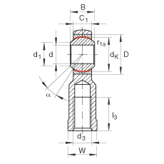 Шарнирные головки GIKR8-PW, с внутренней резьбой, необслуживаемые, по DIN ISO 12240-4, правая резьба