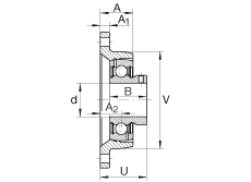 Подшипниковые узлы с корпусами PCJTY3/4, Фланцевые подшипниковые узлы с двумя отверстиями, корпусом из серого чугуна, резьбовыми штифтами на внутреннем кольце по ABMA 15 - 1991, ABMA 14 - 1991, ISO3228, P-уплотнениями, размеры в дюймах