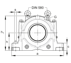 Стационарные корпуса SNS3036-H-D + 23036K + H3036 + 2 NFR280/17 + NTS36 + NDK36, разъемные, для двухрядных радиальных сферических роликоподшипников с коническим отверстием и закрепительной втулкой, диаметр вала в миллиметрах и дюймах