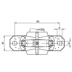 Стационарные корпуса SNV340-F-L + 22332 + TSV332, Основные размеры DIN 738/DIN 739, разъемные, для двухрядных радиальных сферических роликоподшипников с цилиндрическим отверстием, с лабиринтными уплотнениями, под консистентную смазку и масло