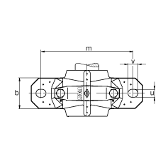 Стационарные корпуса SNV250-F-L + 222S.415-MA + TCV528, Основные размеры DIN 736/DIN 737, разъемные, для разъемных двухрядных радиальных сферических роликоподшипников, с уплотнениями Taconite, под консистентную смазку и масло