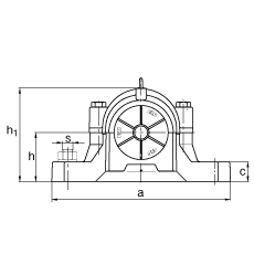 Стационарные корпуса SNV340-F-L + 22332 + TSV332, Основные размеры DIN 738/DIN 739, разъемные, для двухрядных радиальных сферических роликоподшипников с цилиндрическим отверстием, с лабиринтными уплотнениями, под консистентную смазку и масло