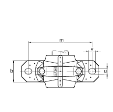 Стационарные корпуса SNV052-F-L + 20205K + H205X013 + DH505, Основные размеры DIN 736/DIN 737, разъемные, для однорядных радиальных сферических роликоподшипников с коническим отверстием и закрепительной втулкой, с контактными уплотнениями с двумя кромками, под консистентную смазку и масло