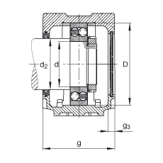 Стационарные корпуса SNV052-F-L + 1304 + FSV304, Основные размеры DIN 738/DIN 739, разъемные, для радиальных сферических шарикоподшипников с цилиндрическим отверстием, с войлочными уплотнениями, под консистентную смазку и масло