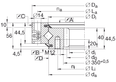 Подшипники с перекрестными роликами XSI140414-N, стандартная серия 14, с зубчатым венцом на внутреннем кольце, контактные уплотнения с двух сторон