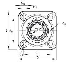 Корпусные узлы для линейного перемещения KFB25-PP-AS, с фланцем, с уплотнениями, со смазкой, смазываемый; возможно коррозионностойкое исполнение