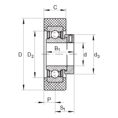 Закрепляемый подшипник RCSMB15/65-FA106, с резиновым демпфирующим кольцом, фиксация эксцентриковым закрепительным кольцом, двусторонние P-уплотнения