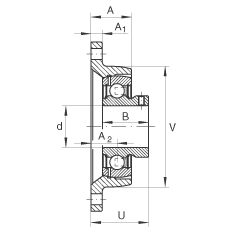 Подшипниковые узлы с корпусами PCJTY20-N, Фланцевые подшипниковые узлы с двумя отверстиями, корпусом из серого чугуна, резьбовыми штифтами на внутреннем кольце, P-уплотнениями
