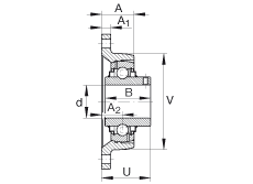 Подшипниковые узлы с корпусами RCJTY1-1/4-206, Фланцевые подшипниковые узлы с двумя отверстиями, корпусом из серого чугуна, резьбовыми штифтами на внутреннем кольце по ABMA 15 - 1991, ABMA 14 - 1991, ISO3228, R-уплотнения, размеры в дюймах