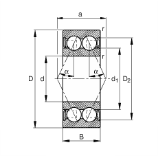  адиально-упорные шарикоподшипники 3801-B-2RSR-TVH, двухрядный, контактные уплотнения с двух сторон, угол контакта  = 25°