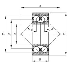  адиально-упорные шарикоподшипники 3305-DA-TVP, Основные размеры по DIN 628-3, двухрядные, разъемные, с разъемным внутренним кольцом, угол контакта  = 45°