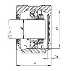 Стационарные корпуса SNV052-F-L + 1205K + H205X012 + FSV505X012, Основные размеры DIN 736/DIN 737, разъемные, для радиальных сферических шарикоподшипников с коническим отверстием и закрепительной втулкой, с войлочными уплотнениями, под консистентную смазку и масло