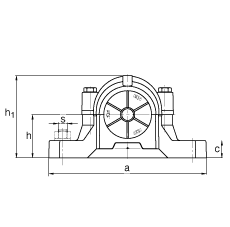 Стационарные корпуса SNV052-F-L + 1205K + H205X012 + DH505X012, Основные размеры DIN 736/DIN 737, разъемные, для радиальных сферических шарикоподшипников с коническим отверстием и закрепительной втулкой, с контактными уплотнениями с двумя кромками, под консистентную смазку и масло