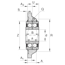 Подшипниковые узлы с корпусами PCCJ35, Фланцевые подшипниковые узлы с четырьмя отверстиями, корпусом из серого чугуна, двухрядными радиально-упорными шарикоподшипниками, P-уплотнениями