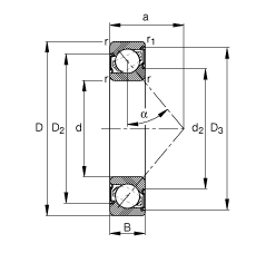  адиально-упорные шарикоподшипники 7005-B-2RS-TVP, Угол контакта  = 40°, контактное уплотнение с двух сторон