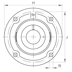 Подшипниковые узлы с корпусами RFE45, Фланцевые подшипниковые узлы с четырьмя отверстиями, корпусом из серого чугуна, центрирующим буртиком, эксцентриковым закрепительным кольцом, R-уплотнениями