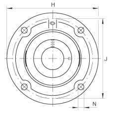 Подшипниковые узлы с корпусами RFE40, Фланцевые подшипниковые узлы с четырьмя отверстиями, корпусом из серого чугуна, центрирующим буртиком, эксцентриковым закрепительным кольцом, R-уплотнениями