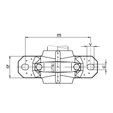 Стационарные корпуса SNV052-F-L + 22205-E1 + DH205, Основные размеры DIN 738/DIN 739, разъемные, для двухрядных радиальных сферических роликоподшипников с цилиндрическим отверстием, с контактными уплотнениями с двумя кромками, под консистентную смазку и масло