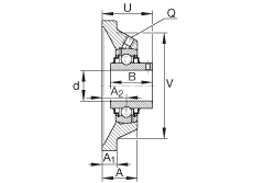 Подшипниковые узлы с корпусами RCJY1-1/8, Фланцевые подшипниковые узлы с четырьмя отверстиями, корпусом из серого чугуна, резьбовыми штифтами на внутреннем кольце по ABMA 15 - 1991, ABMA 14 - 1991, R-уплотнения, ISO 3228, размеры в дюймах