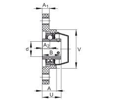 Подшипниковые узлы с корпусами RCJTY30-TV-VA, Фланцевые подшипниковые узлы с двумя отверстиями, пластмассовым корпусом, закрепляемым подшипником с резьбовыми штифтами на внутреннем кольце, исполнение VA, R-уплотнения