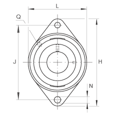 Подшипниковые узлы с корпусами LCJT35-N, Фланцевые подшипниковые узлы с двумя отверстиями, корпусом из серого чугуна, эксцентриковым закрепительным кольцом, лабиринтными уплотнениями с двух сторон (L-уплотнения), температуры от –40 °C до +180 °C