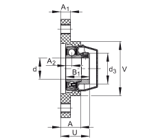 Подшипниковые узлы с корпусами PCJT50-TV-FA125.5, Фланцевые подшипниковые узлы с двумя отверстиями, пластмассовым корпусом, подшипником с эксцентриковым закрепительным кольцом, с покрытием Corrotect®, P-уплотнениями