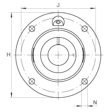 Подшипниковые узлы с корпусами RME35-N, Фланцевые подшипниковые узлы с четырьмя отверстиями, корпусом из серого чугуна, центрирующим буртиком, эксцентриковым закрепительным кольцом, R-уплотнениями
