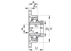Подшипниковые узлы с корпусами RCJT3/4, Фланцевые подшипниковые узлы с двумя отверстиями, корпусом из серого чугуна, эксцентриковым закрепительным кольцом по ABMA 15 - 1991, ABMA 14 - 1991, ISO3228, R-уплотнения, размеры в дюймах