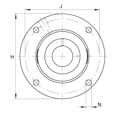 Подшипниковые узлы с корпусами RMEO90, Фланцевые подшипниковые узлы с четырьмя отверстиями, корпусом из серого чугуна, центрирующим буртиком, эксцентриковым закрепительным кольцом, серия 63, R-уплотнения