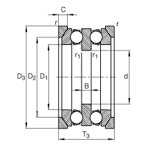 Упорные шарикоподшипники 54322-MP + U322, Основные размеры по DIN 711/ISO 104, двустороннего действия, с самоустанавливающимися свободными кольцами и одним или двумя подкладными кольцами, разъемные