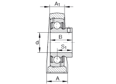 Стационарные подшипниковые узлы PASEY1/2, корпус из серого чугуна, закрепляемый подшипник с резьбовыми штифтами на внутреннем кольце по ABMA 15 - 1991, ABMA 14 - 1991, ISO3228, P-уплотнения, размеры в дюймах