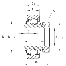 Закрепляемые подшипники E60-KRR, цилиндрическое наружное кольцо, фиксация эксцентриковым закрепительным кольцом, двусторонние R-уплотнения