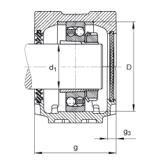 Стационарные корпуса SNV052-F-L + 1205K + H205X012 + DH505X012, Основные размеры DIN 736/DIN 737, разъемные, для радиальных сферических шарикоподшипников с коническим отверстием и закрепительной втулкой, с контактными уплотнениями с двумя кромками, под консистентную смазку и масло