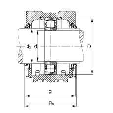 Стационарные корпуса SNV052-F-L + 20304 + DHV304, Основные размеры DIN 738/DIN 739, разъемные, для однорядных радиальных сферических роликоподшипников с цилиндрическим отверстием, с уплотнениями с V-образным кольцом, под консистентную смазку и масло