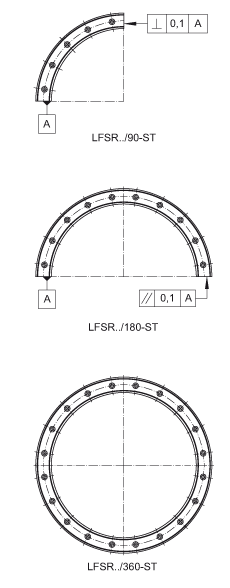 Направляющие рельсы LFSR52-150/90-St, дуговой сегмент сплошного профиля; возможно коррозионностойкое исполнение