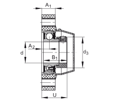Подшипниковые узлы с корпусами GLCTE30-TV-FA125.5, Фланцевые подшипниковые узлы с двумя отверстиями, пластмассовым корпусом, подшипником с эксцентриковым закрепительным кольцом, с покрытием Corrotect®, P-уплотнениями