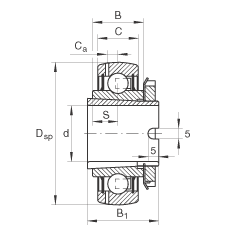 Закрепляемые подшипники GSH40-2RSR-B, сферическое наружное кольцо, фиксация закрепительной втулкой, двусторонние RSR-уплотнения