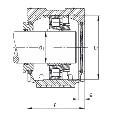 Стационарные корпуса SNV052-F-L + 20205K + H205 + TSV505, Основные размеры DIN 736/DIN 737, разъемные, для однорядных радиальных сферических роликоподшипников с коническим отверстием и закрепительной втулкой, с лабиринтными уплотнениями, под консистентную смазку и масло